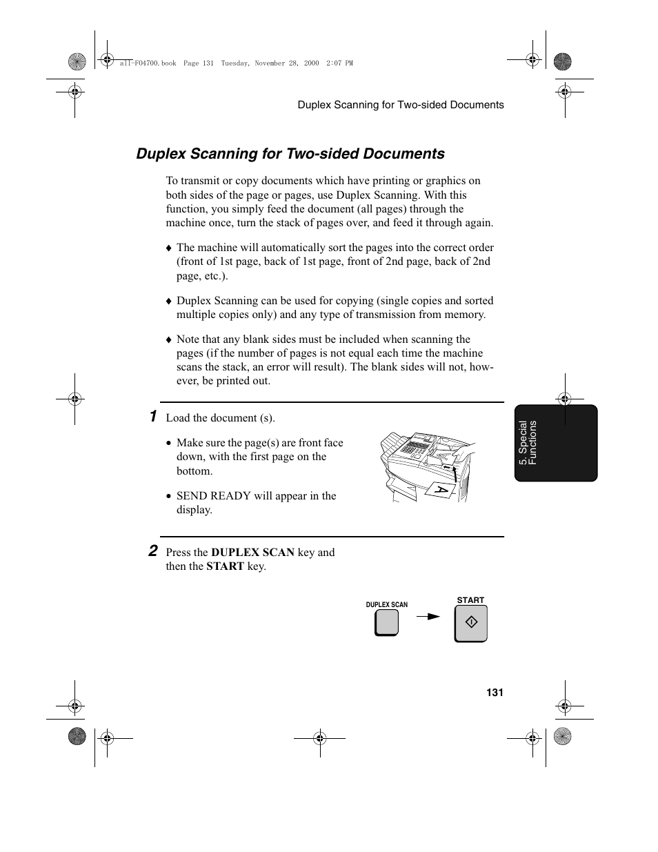 Duplex scanning for two-sided documents | Sharp FO-4650 User Manual | Page 133 / 188