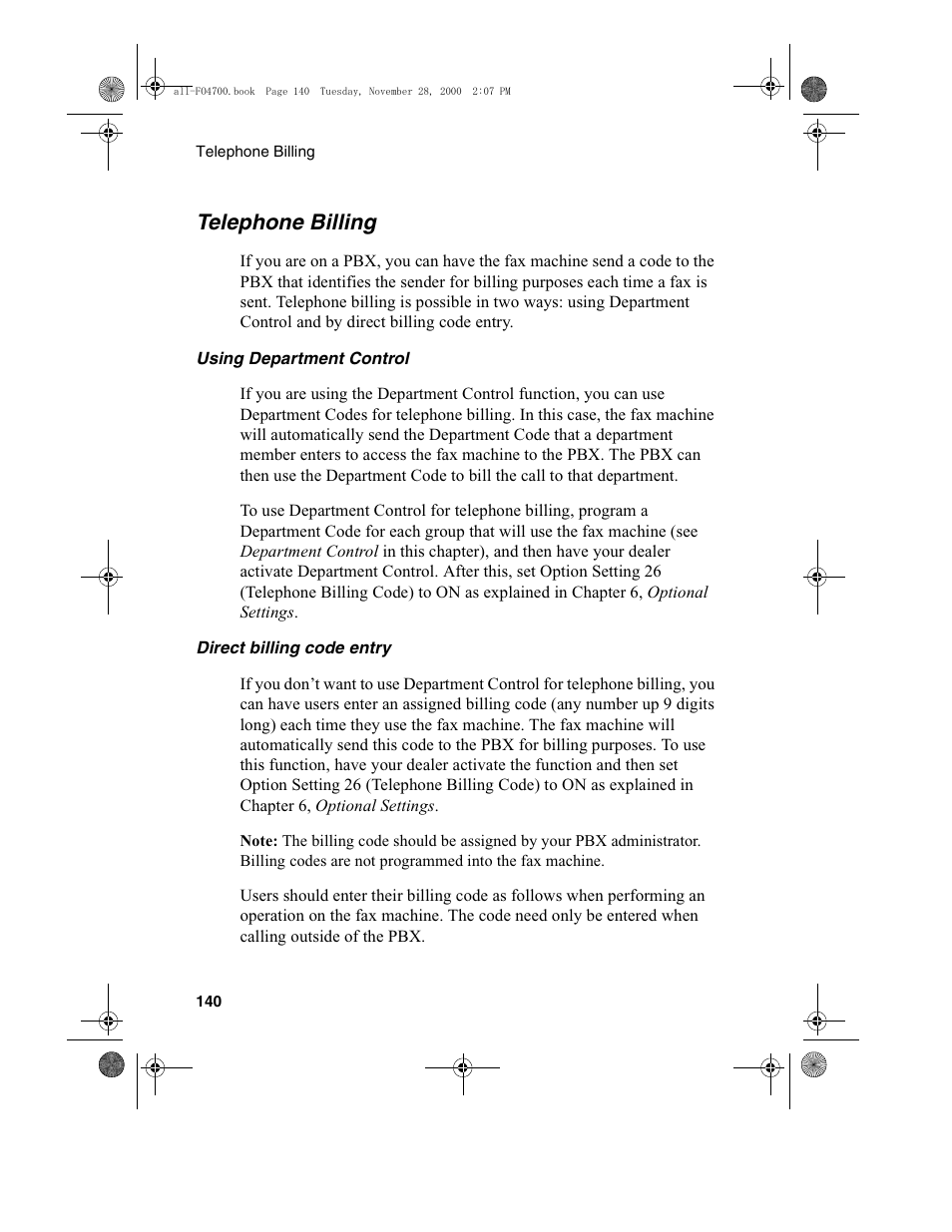 Telephone billing | Sharp FO-4650 User Manual | Page 142 / 188