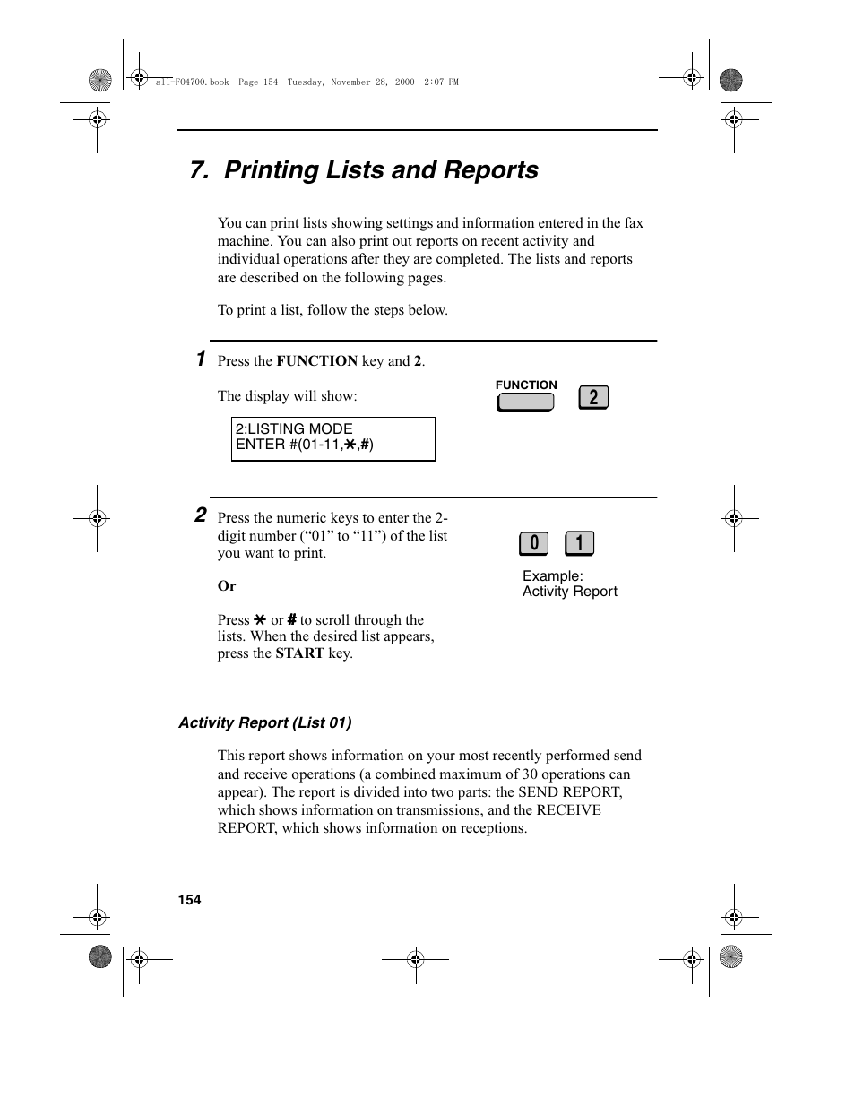 Printing lists and reports | Sharp FO-4650 User Manual | Page 156 / 188