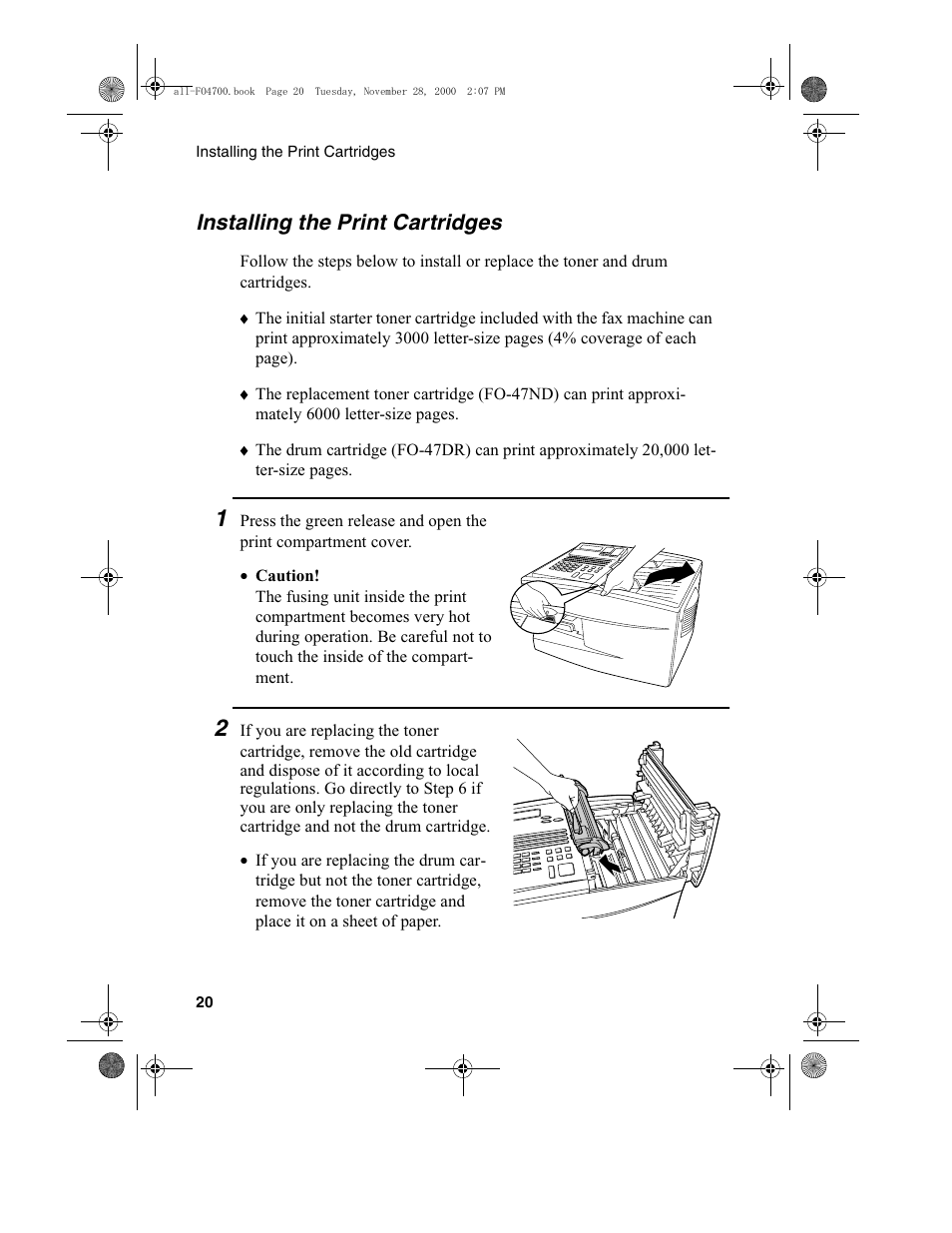 Installing the print cartridges | Sharp FO-4650 User Manual | Page 22 / 188