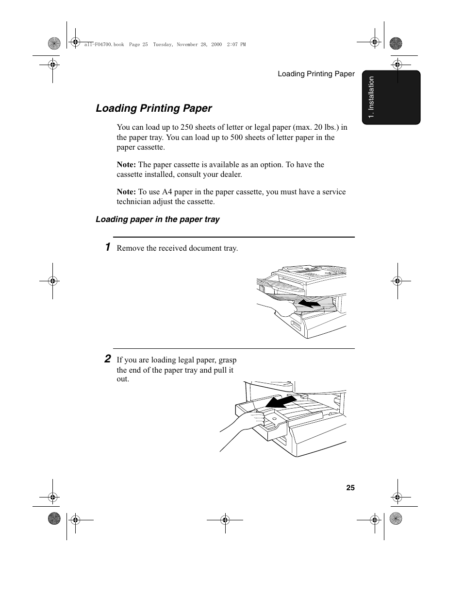 Loading printing paper | Sharp FO-4650 User Manual | Page 27 / 188