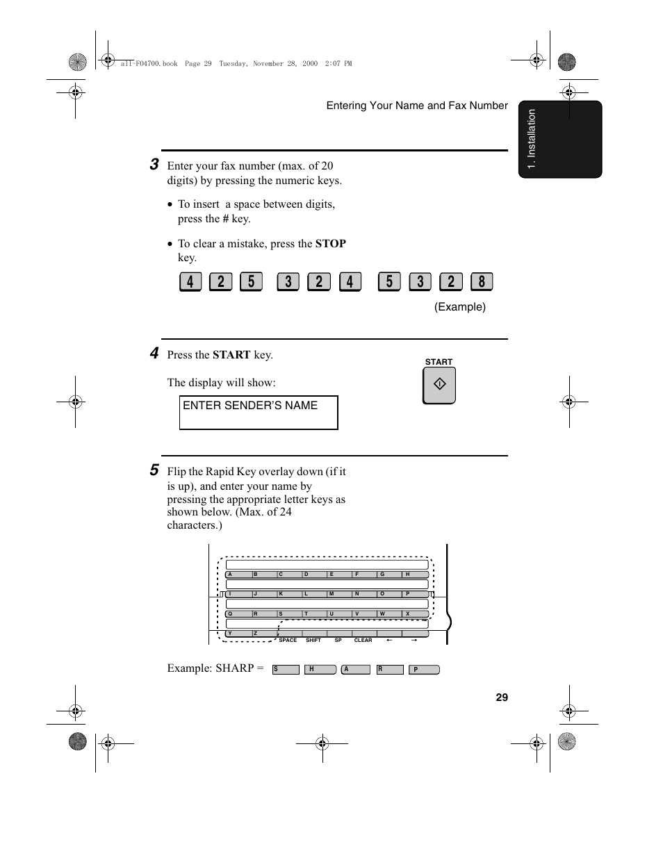 Press the start key. the display will show | Sharp FO-4650 User Manual | Page 31 / 188