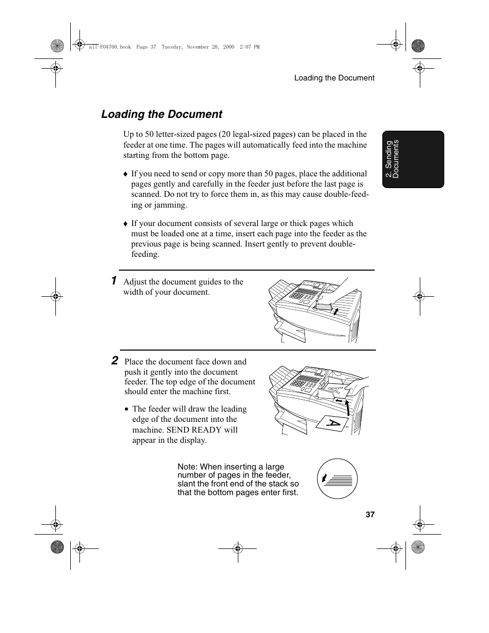 Loading the document | Sharp FO-4650 User Manual | Page 39 / 188