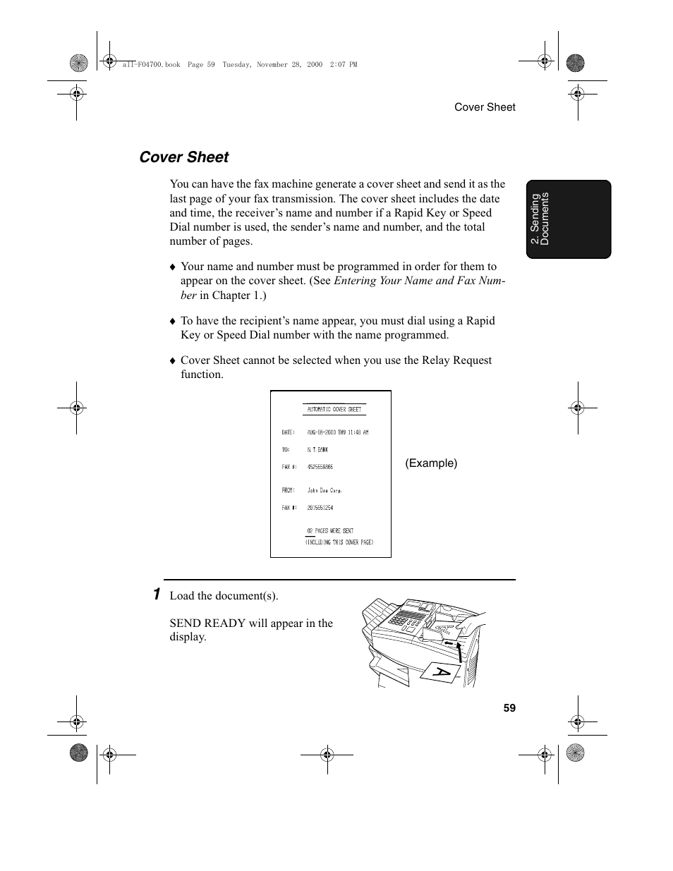 Cover sheet | Sharp FO-4650 User Manual | Page 61 / 188