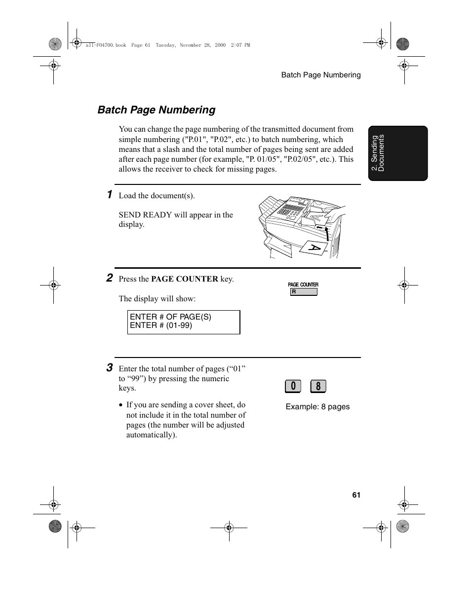 Batch page numbering | Sharp FO-4650 User Manual | Page 63 / 188