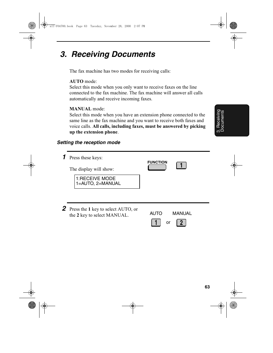 Receiving documents | Sharp FO-4650 User Manual | Page 65 / 188