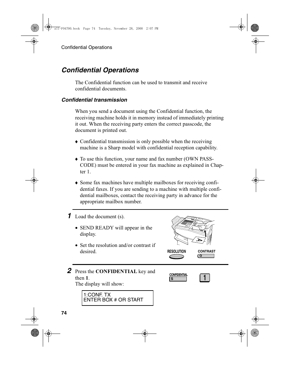 Confidential operations | Sharp FO-4650 User Manual | Page 76 / 188