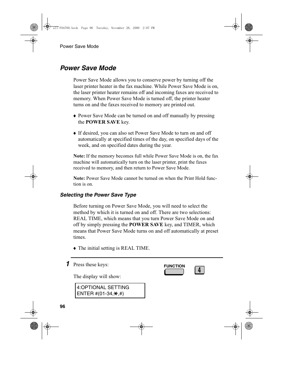 Power save mode | Sharp FO-4650 User Manual | Page 98 / 188