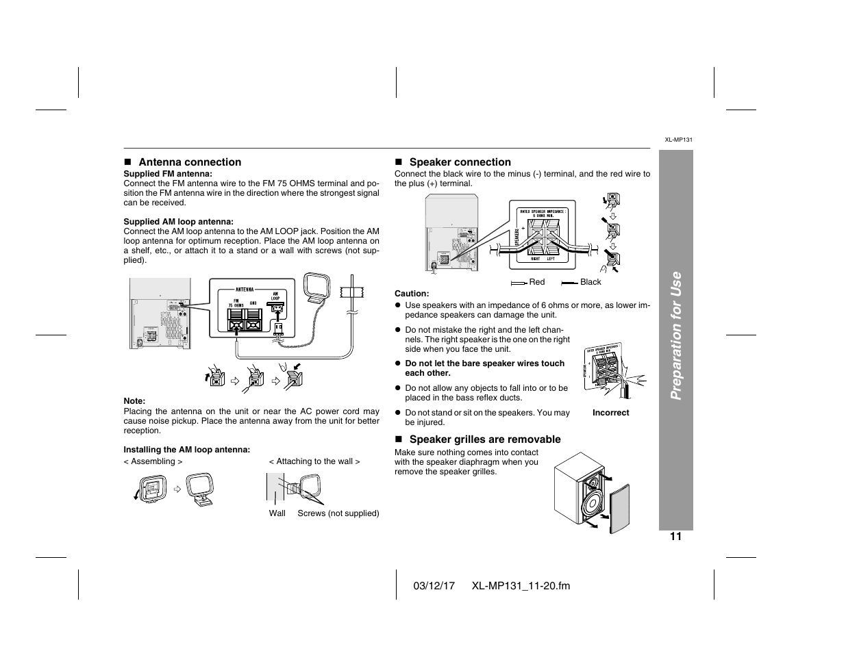 Preparation for use | Sharp XL-MP131 User Manual | Page 11 / 42