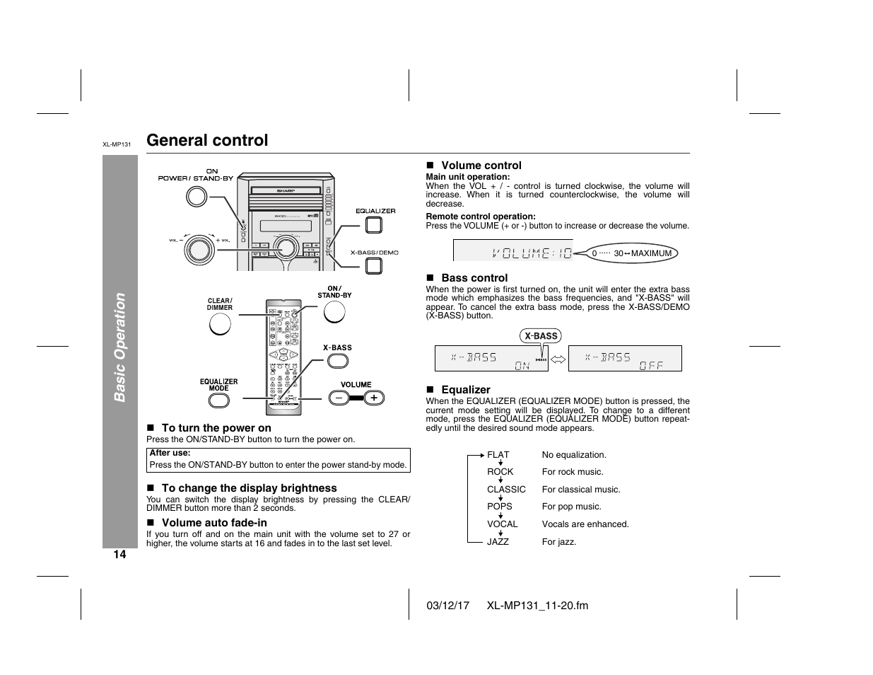 General control, Basic operation | Sharp XL-MP131 User Manual | Page 14 / 42