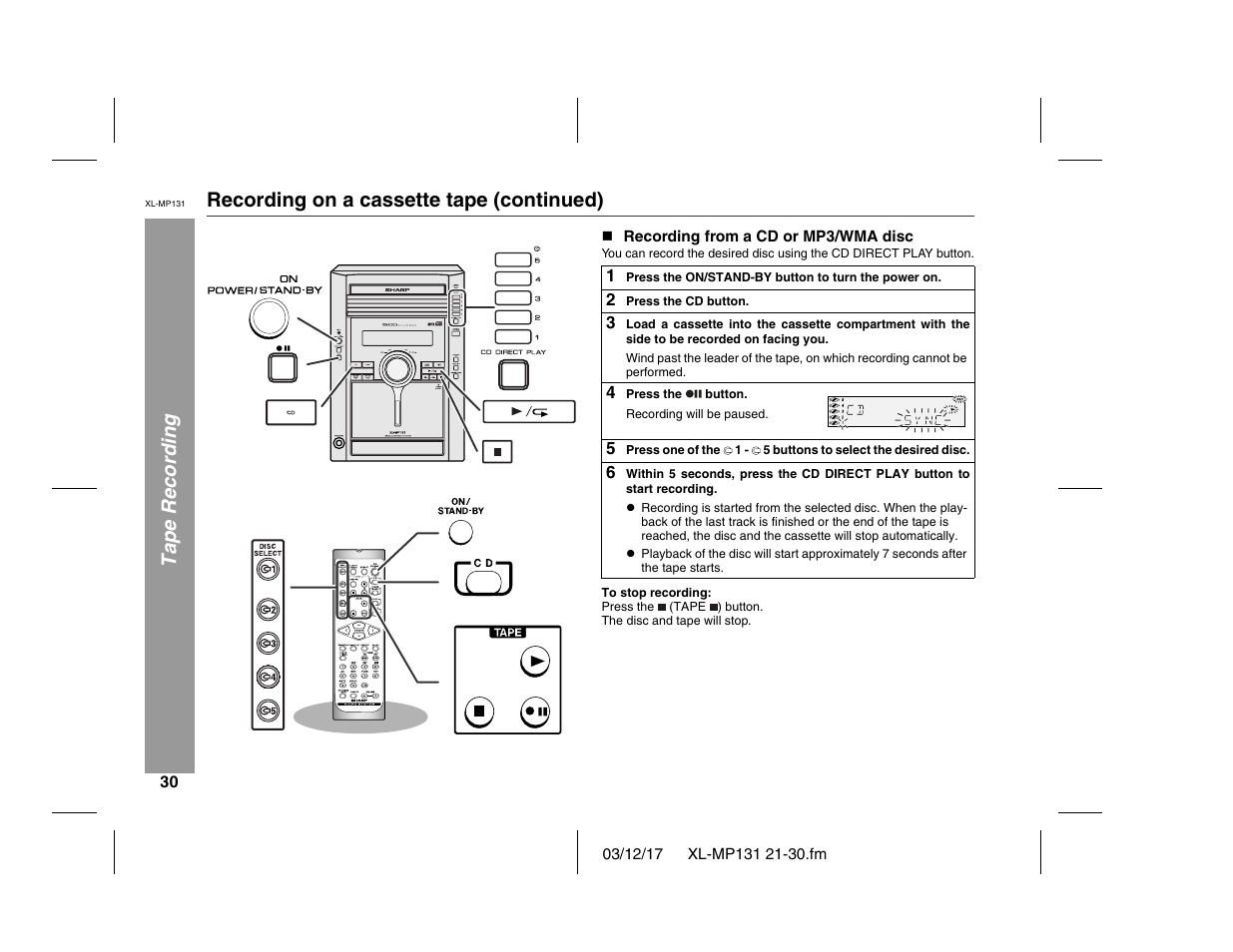 Sharp XL-MP131 User Manual | Page 30 / 42