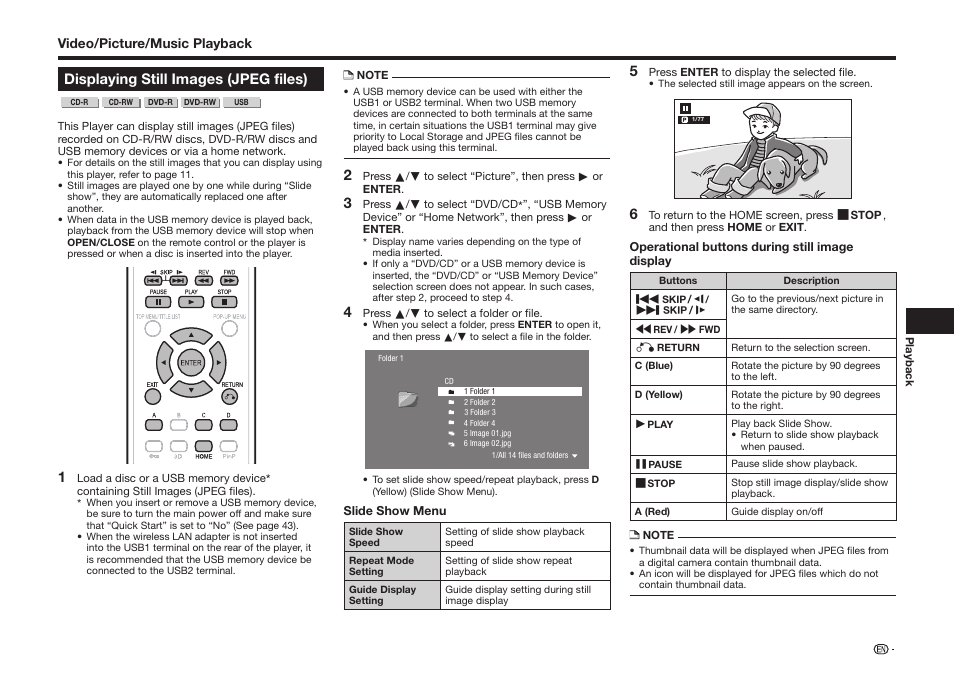 Displaying still images (jpeg files) | Sharp BD-HP35U User Manual | Page 35 / 74