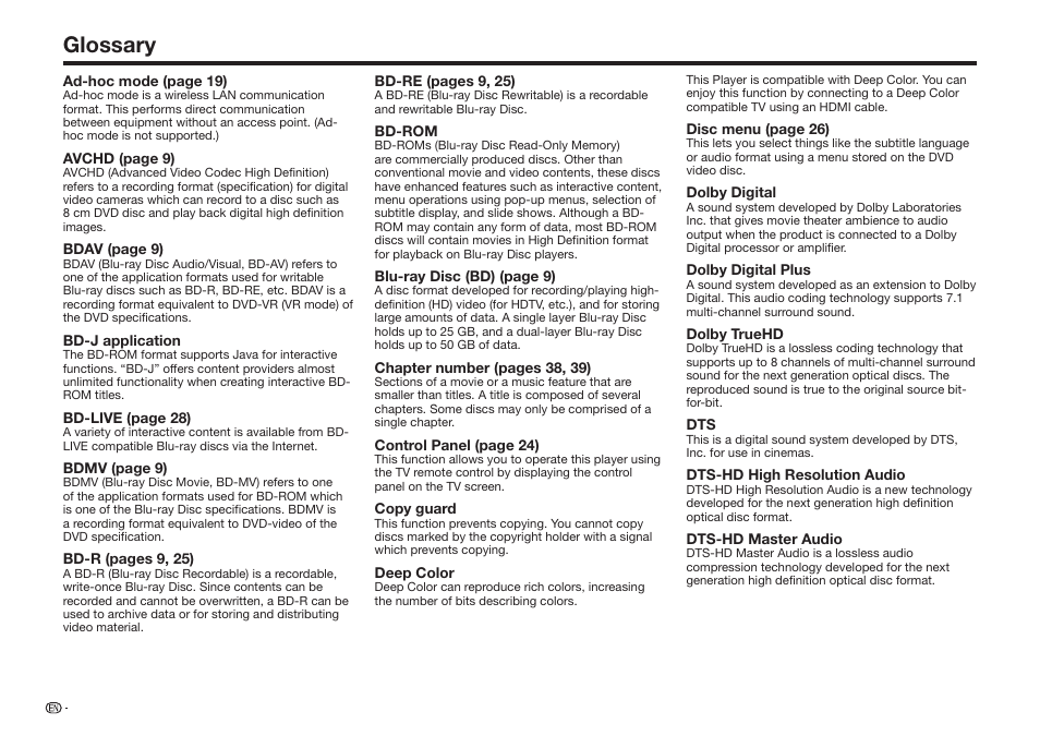Glossary | Sharp BD-HP35U User Manual | Page 68 / 74