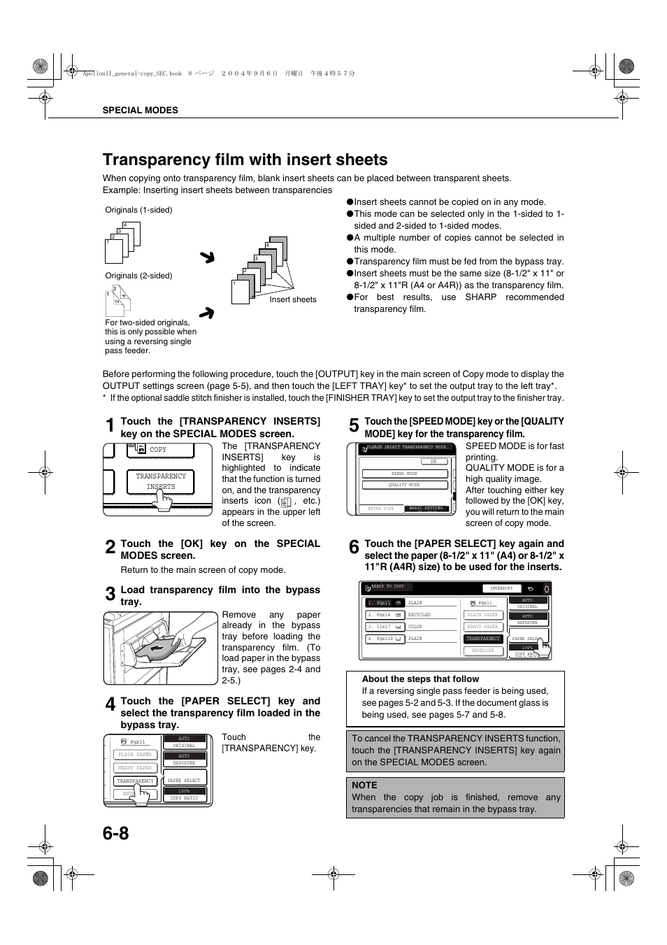 Transparency film with insert sheets, Transparency film with insert sheets -8 | Sharp AR-BC260 User Manual | Page 104 / 140