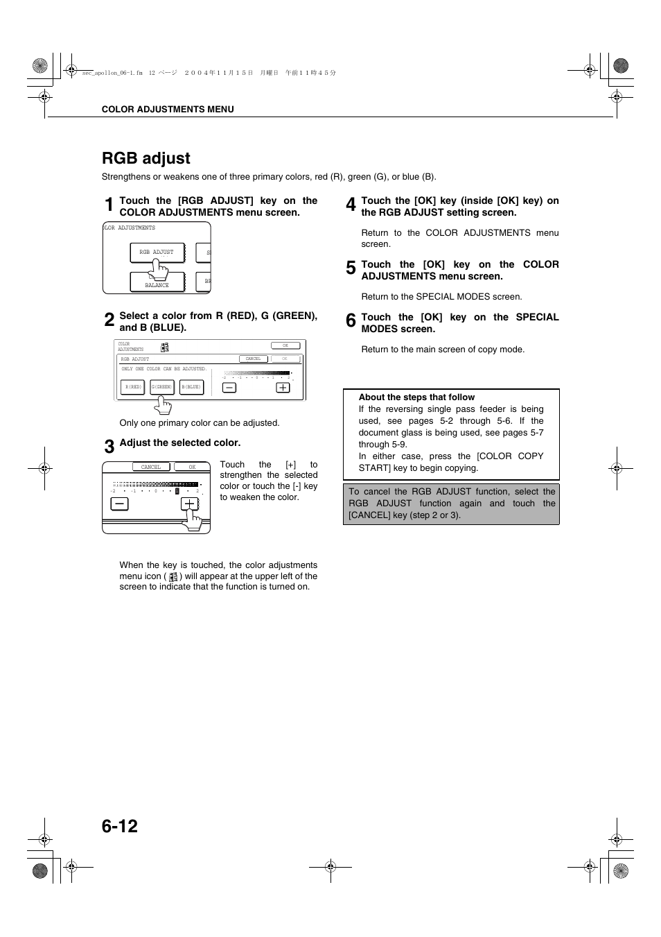 Rgb adjust, Rgb adjust -12 | Sharp AR-BC260 User Manual | Page 108 / 140