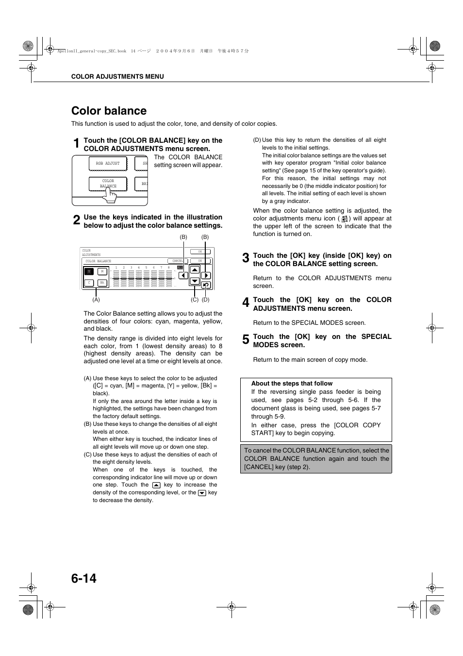 Color balance, Color balance -14 | Sharp AR-BC260 User Manual | Page 110 / 140