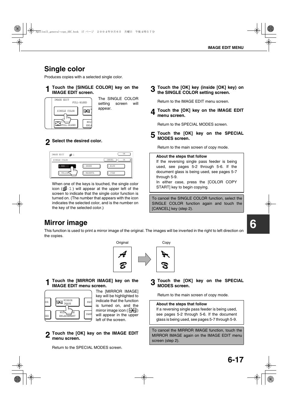 Single color, Mirror image, Single color -17 | Mirror image -17 | Sharp AR-BC260 User Manual | Page 113 / 140