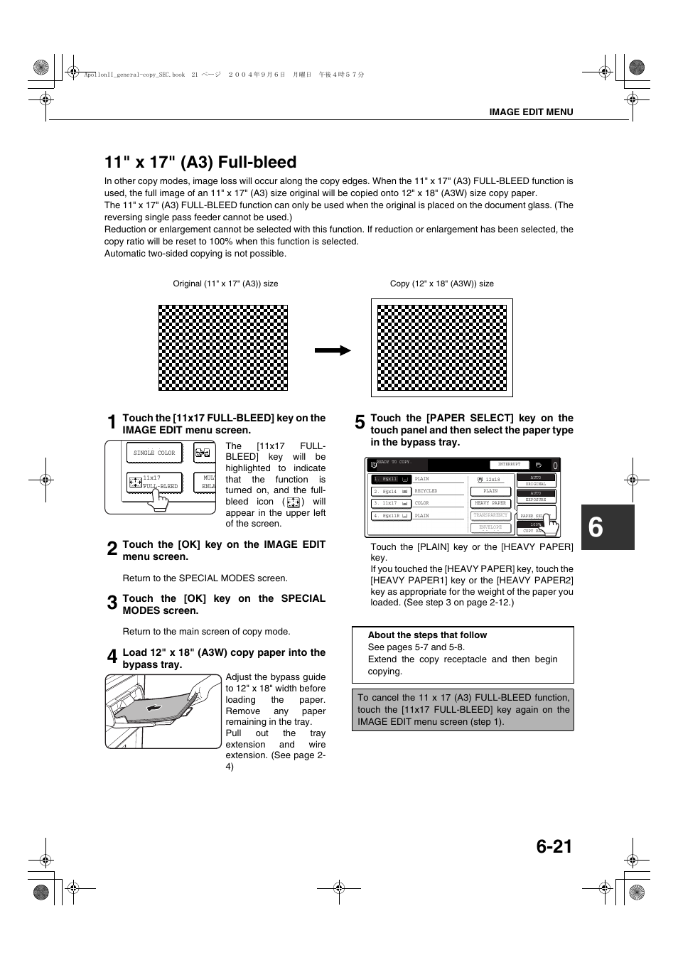 11" x 17" (a3) full-bleed, 11" x 17" (a3) full-bleed -21, E 6-21) | Sharp AR-BC260 User Manual | Page 117 / 140