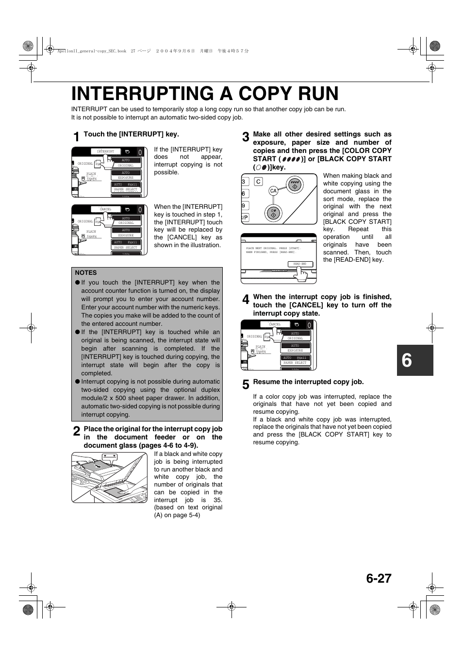 Interrupting a copy run, Interrupting a copy run -27, 6interrupting a copy run | Sharp AR-BC260 User Manual | Page 123 / 140