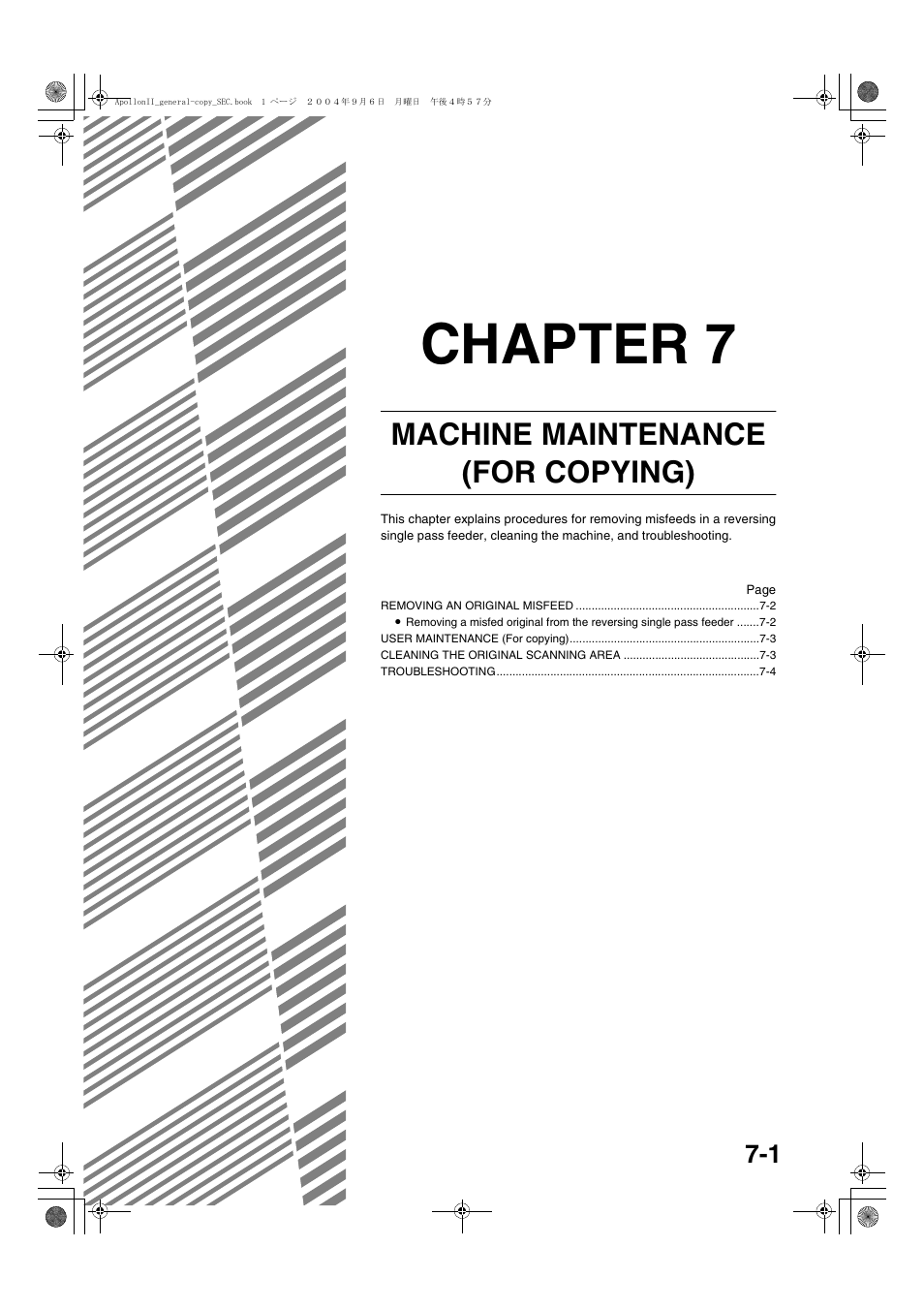 Chapter 7, Chapter 7 machine maintenance (for copying), Machine maintenance (for copying) | Sharp AR-BC260 User Manual | Page 125 / 140