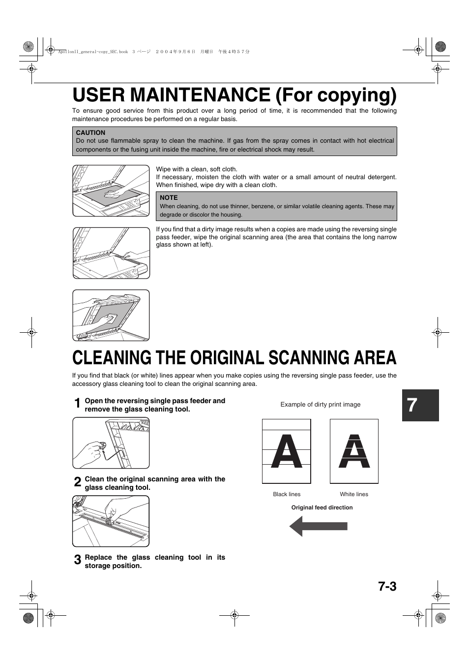 User maintenance (for copying), Cleaning the original scanning area, User maintenance (for copying) -3 | Cleaning the original scanning area -3, 7user maintenance (for copying) | Sharp AR-BC260 User Manual | Page 127 / 140