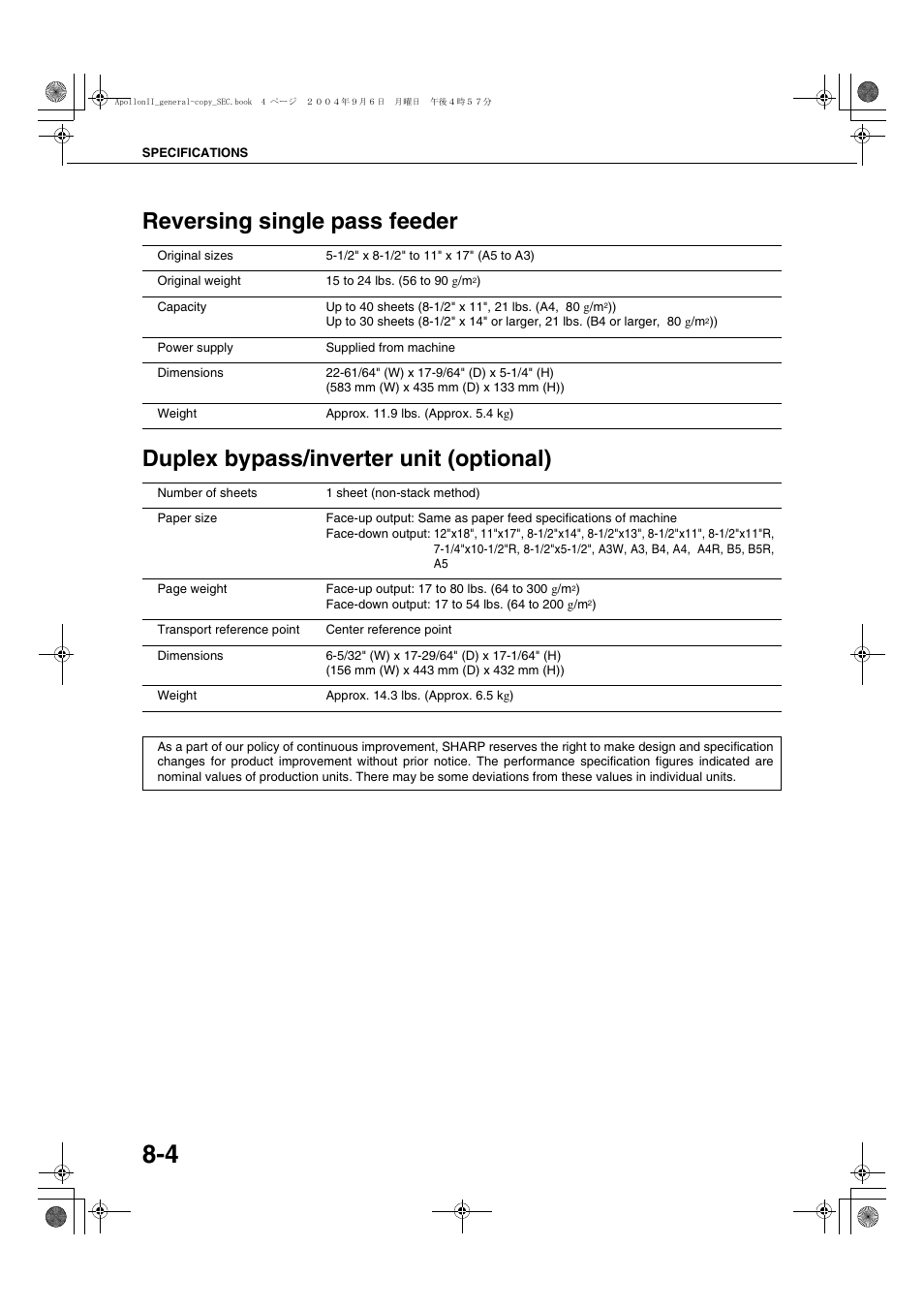 Reversing single pass feeder, Duplex bypass/inverter unit (optional), Reversing single pass feeder -4 | Duplex bypass/inverter unit (optional) -4 | Sharp AR-BC260 User Manual | Page 134 / 140