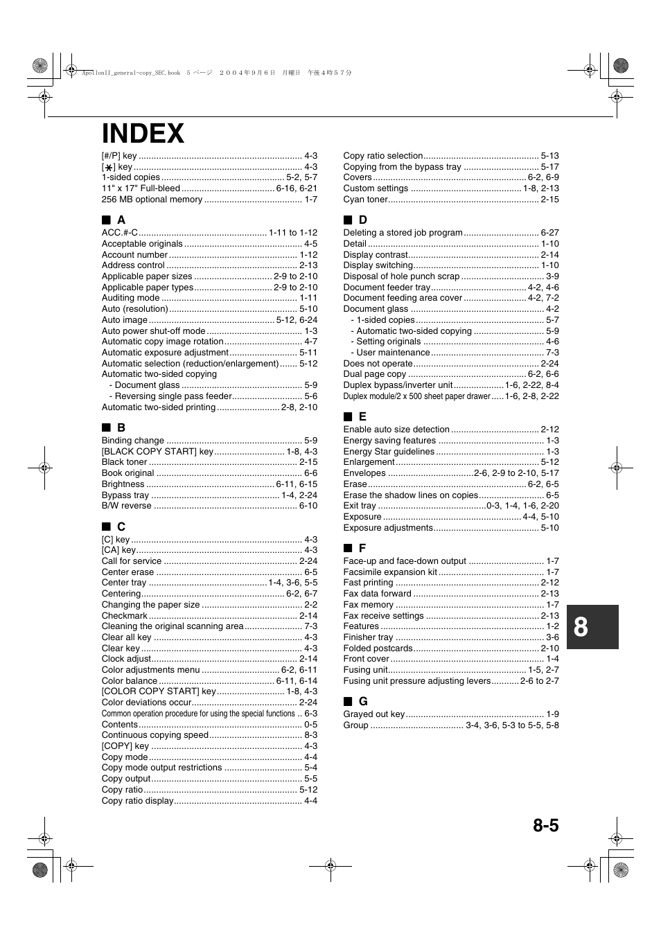 Index, Index -5, 8index | Sharp AR-BC260 User Manual | Page 135 / 140