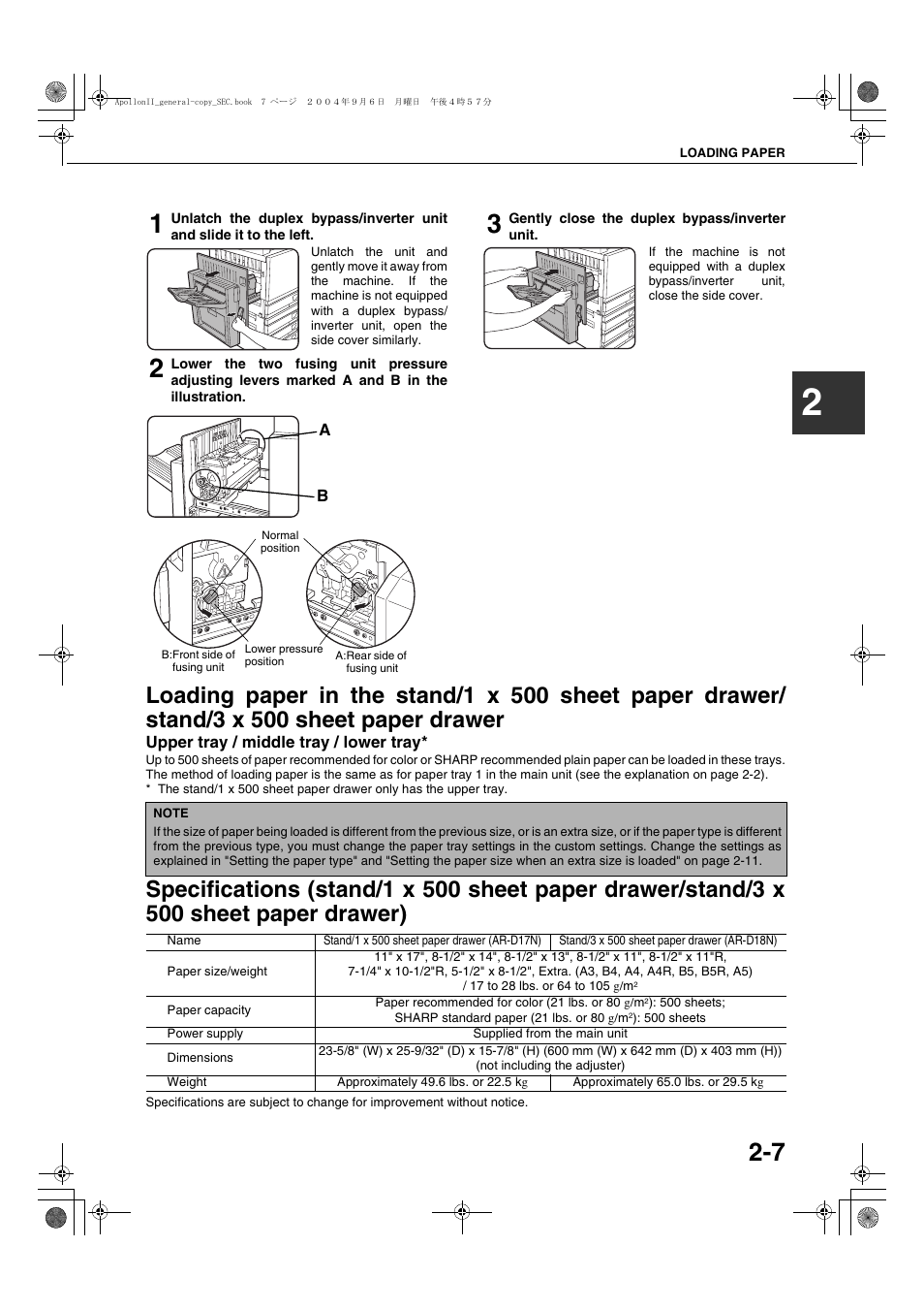 Upper tray / middle tray / lower tray, Stand/3 x 500 sheet paper drawer | Sharp AR-BC260 User Manual | Page 29 / 140