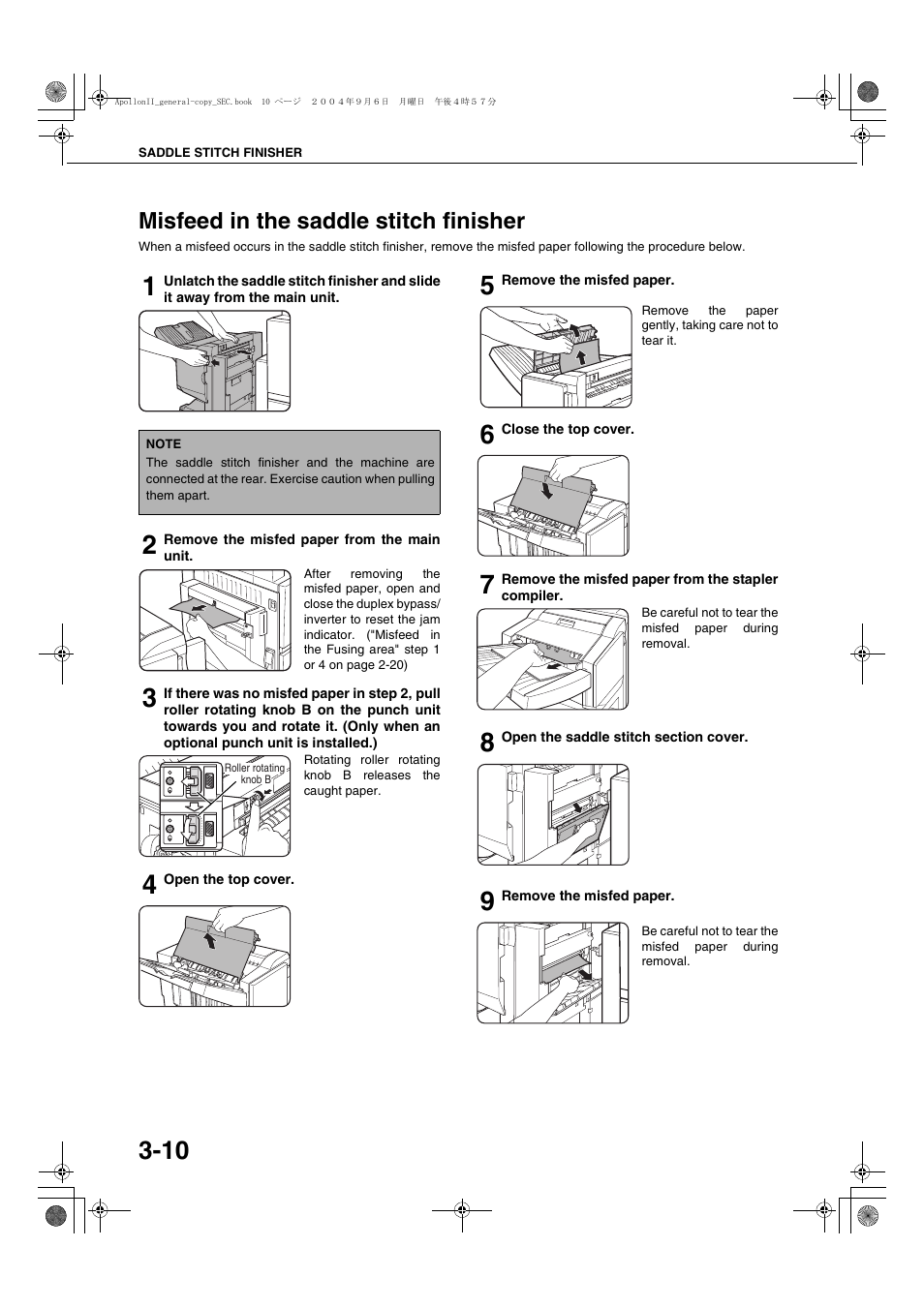 Misfeed in the saddle stitch finisher, Misfeed in the saddle stitch finisher -10, Age 3-10) | Sharp AR-BC260 User Manual | Page 58 / 140