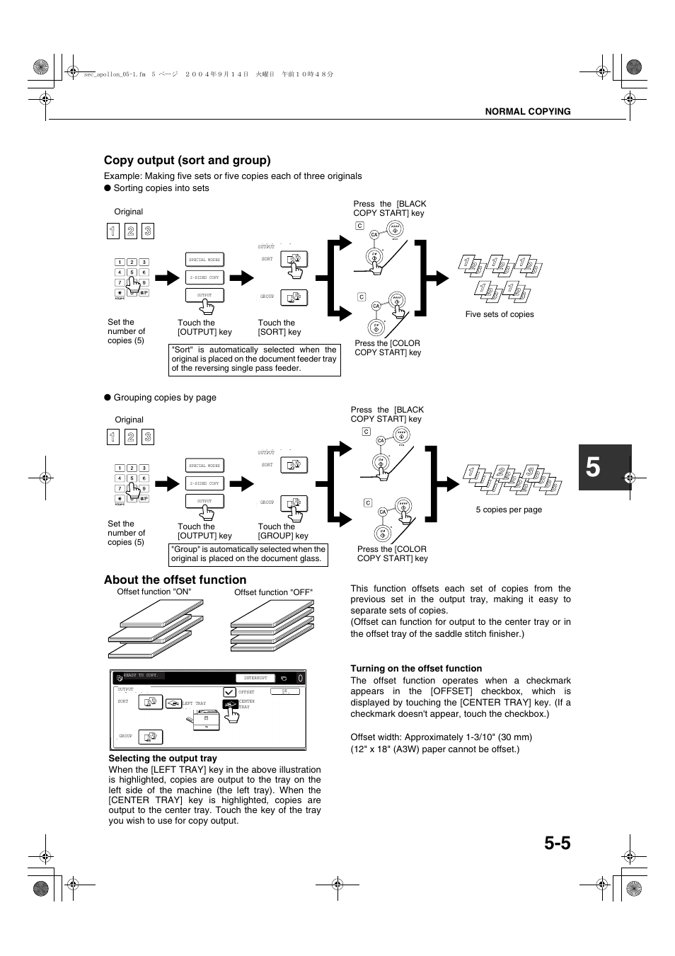 Copy output (sort and group), About the offset function | Sharp AR-BC260 User Manual | Page 83 / 140