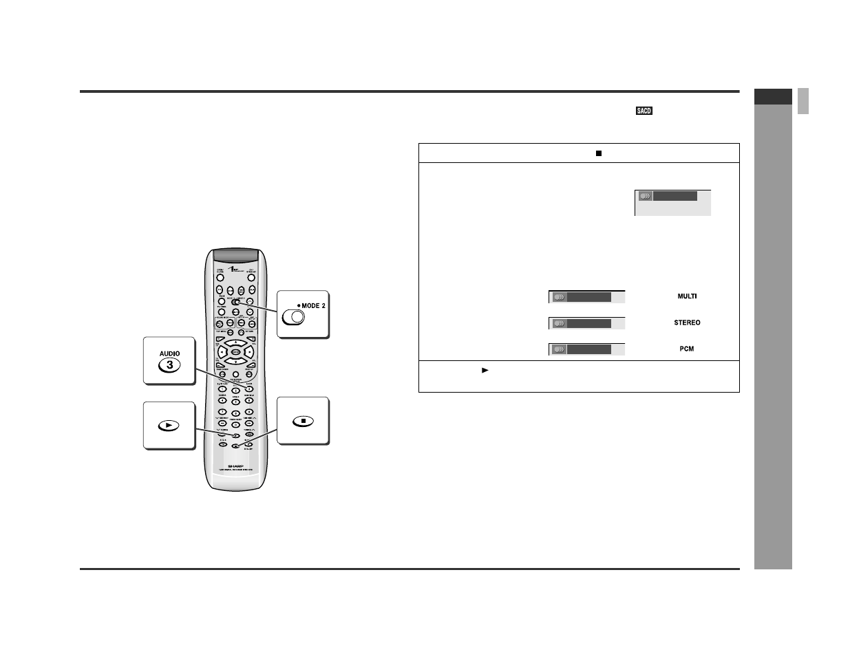 Playing an sacd disc, Sa cd and cd ope ration, Playing hybrid sacd sound | Sharp SD-PX2 User Manual | Page 35 / 68