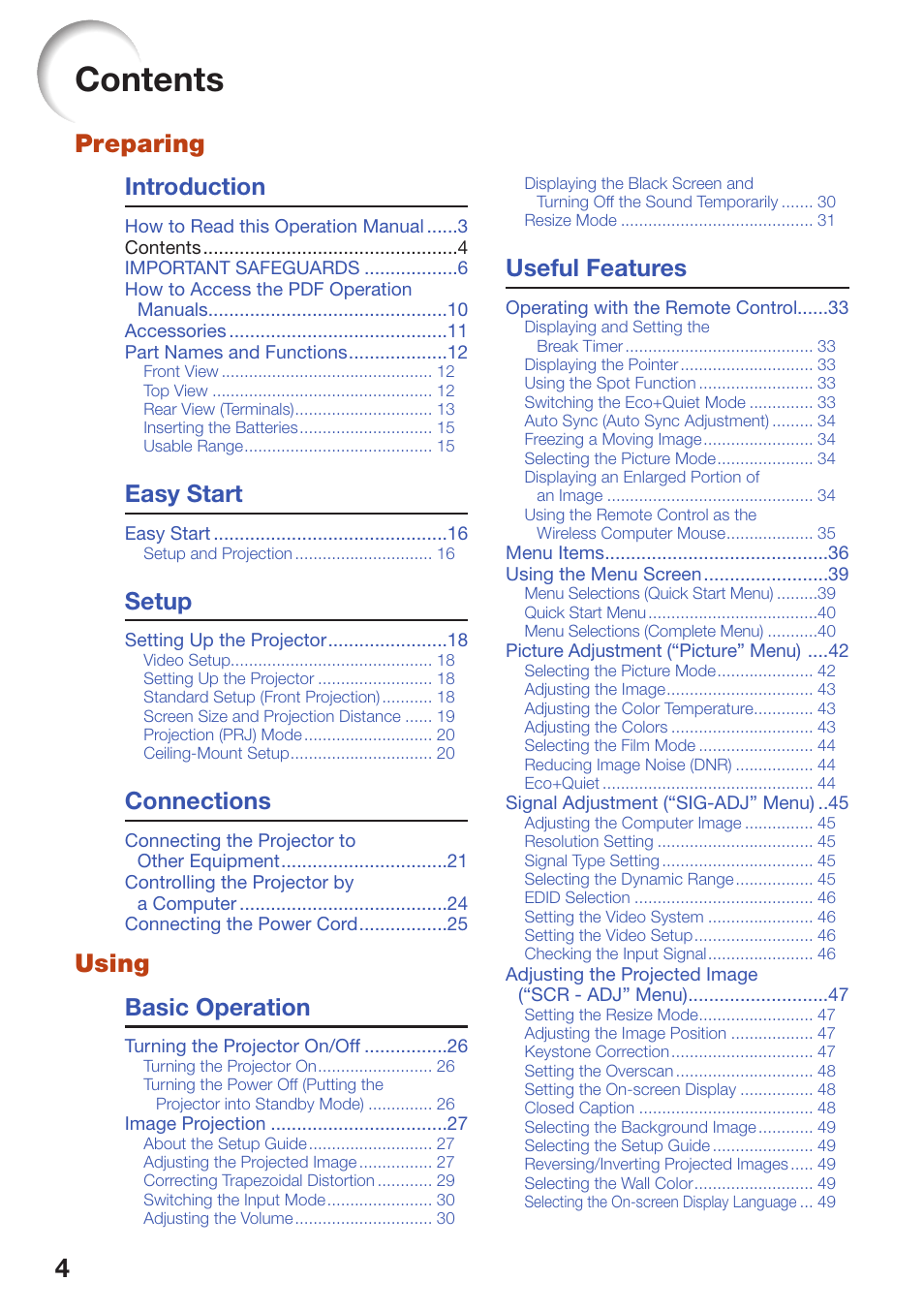 Sharp PG-D3550W User Manual | Page 8 / 75