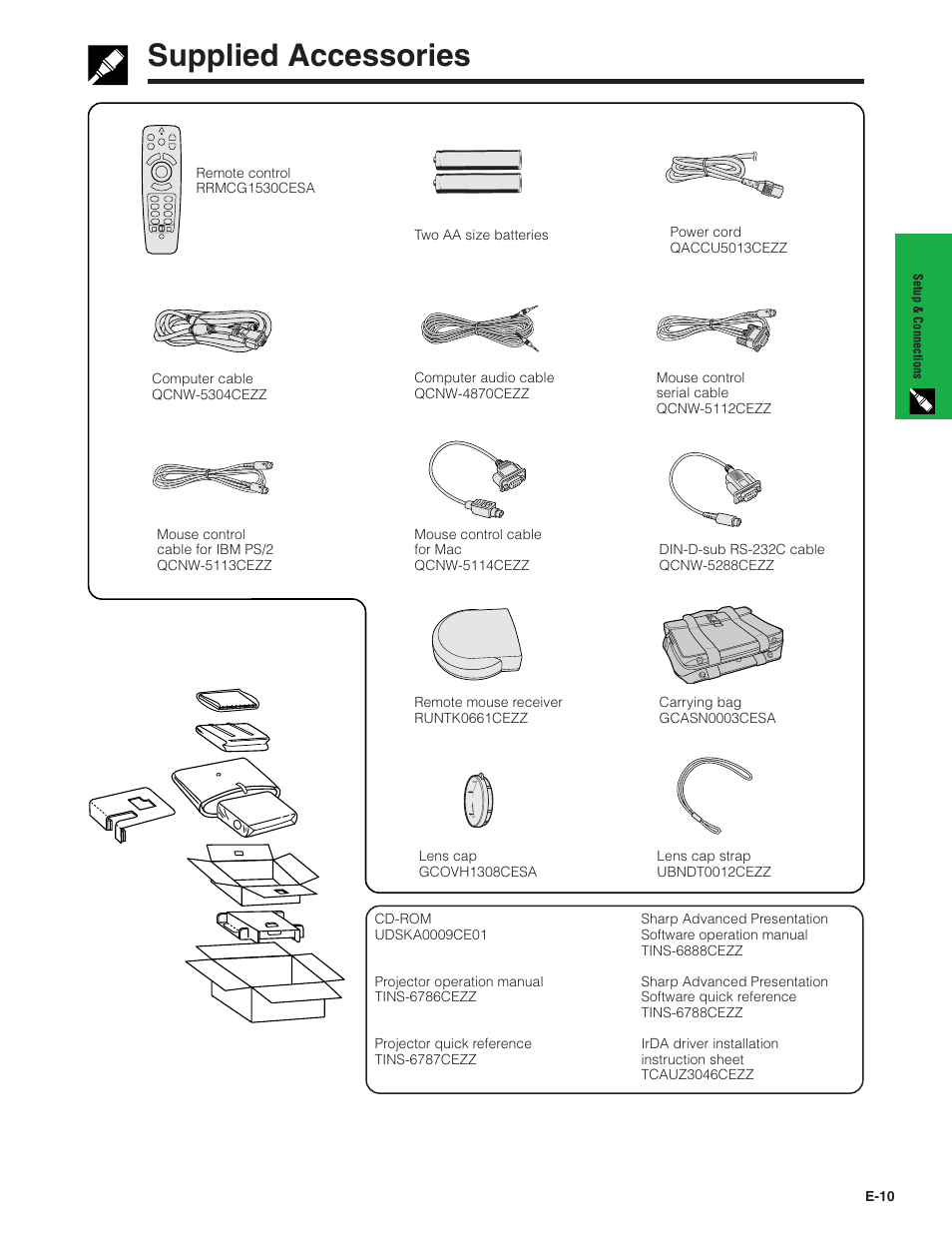 Supplied accessories, Supplied accessories …………………………… 10 | Sharp XG-NV7XU User Manual | Page 11 / 66