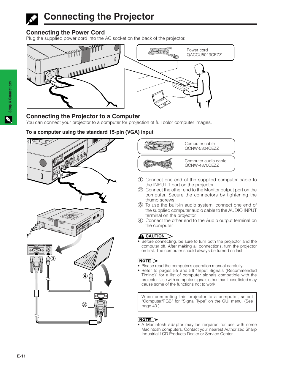 Connecting the projector, Connecting the power cord, Connecting the projector to a computer | Sharp XG-NV7XU User Manual | Page 12 / 66