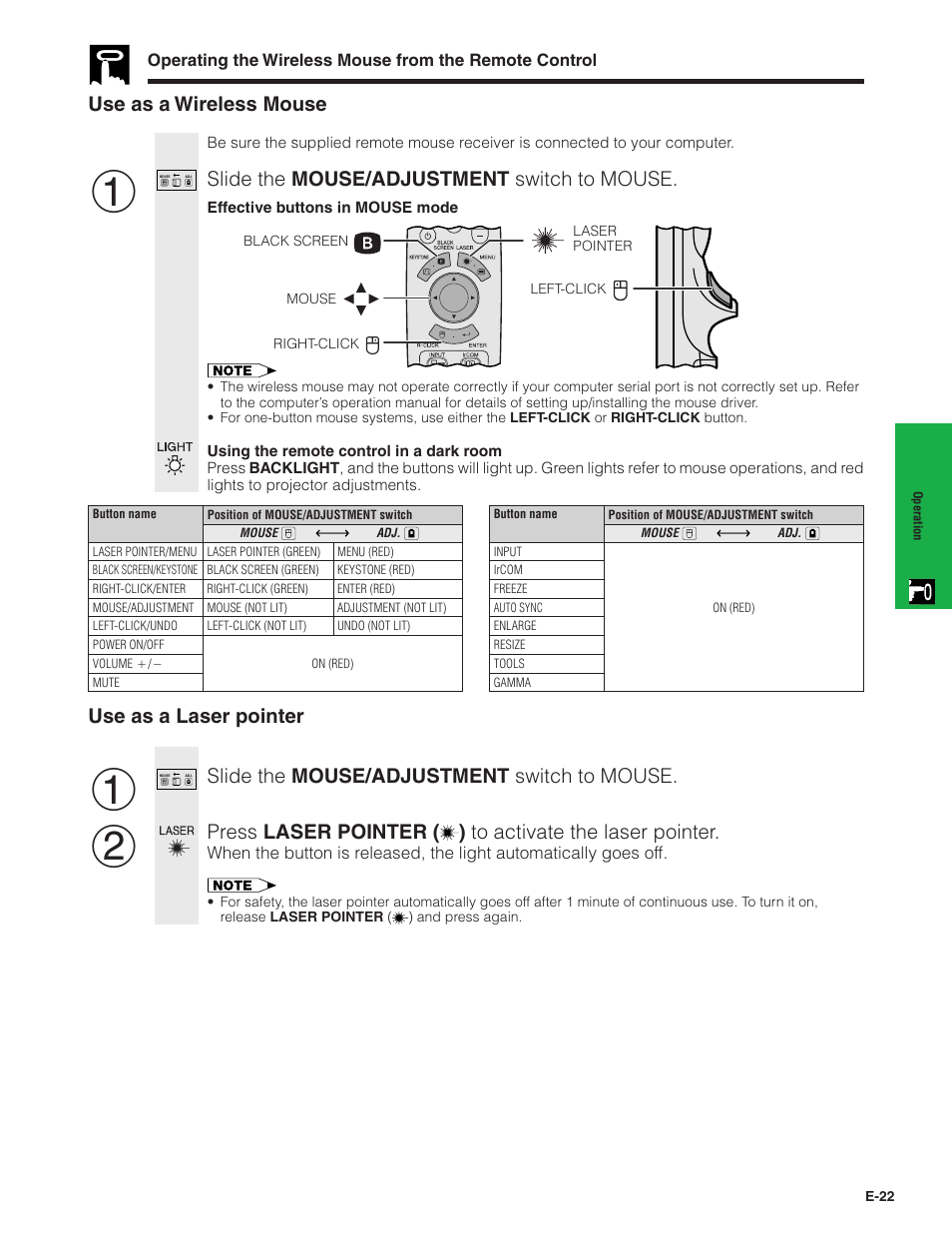 Slide the mouse/adjustment switch to mouse, Use as a wireless mouse | Sharp XG-NV7XU User Manual | Page 23 / 66