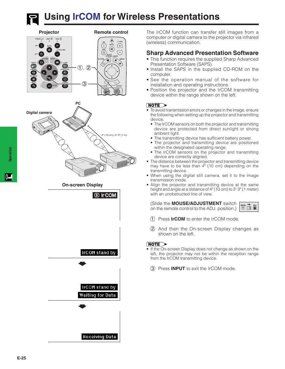 Using ircom for wireless presentations, Using ircom for wireless presentations ……… 25, Using ircom f or wireless presentations | Sharp advanced presentation software | Sharp XG-NV7XU User Manual | Page 26 / 66