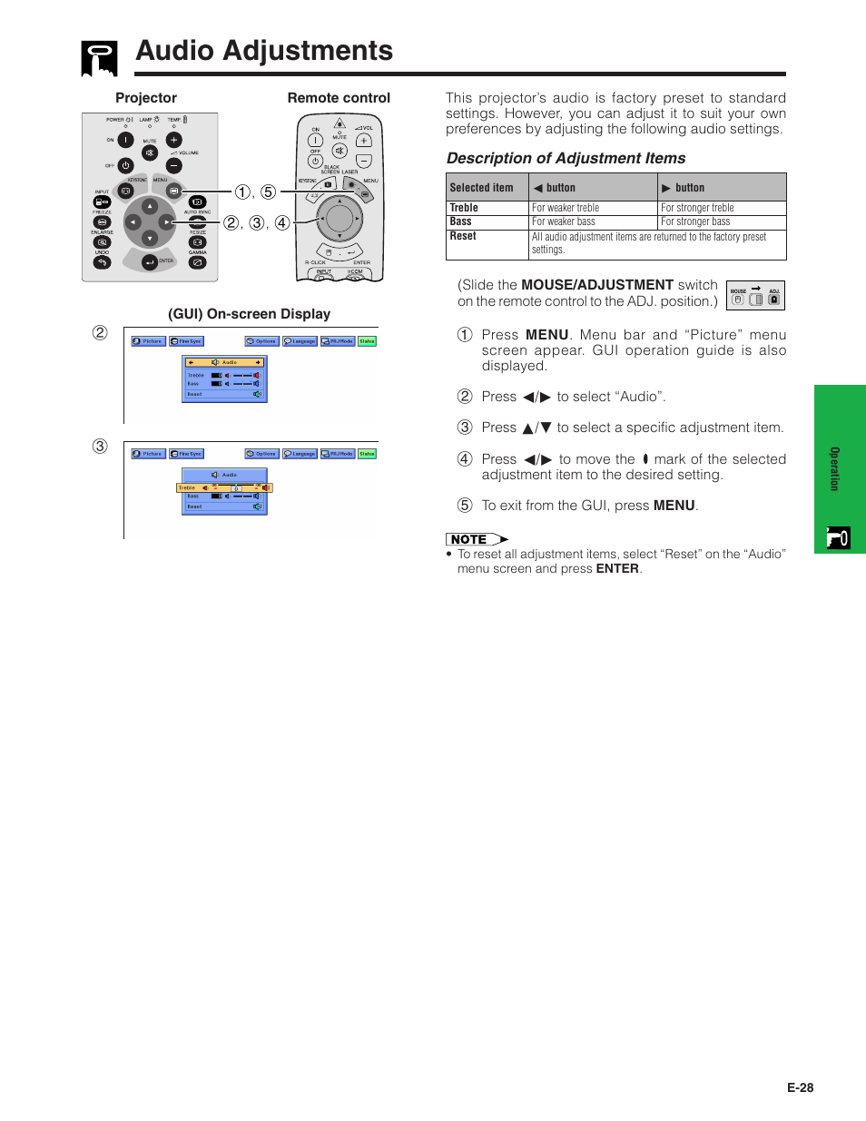 Audio adjustments, Audio adjustments ……………………………… 28 | Sharp XG-NV7XU User Manual | Page 29 / 66