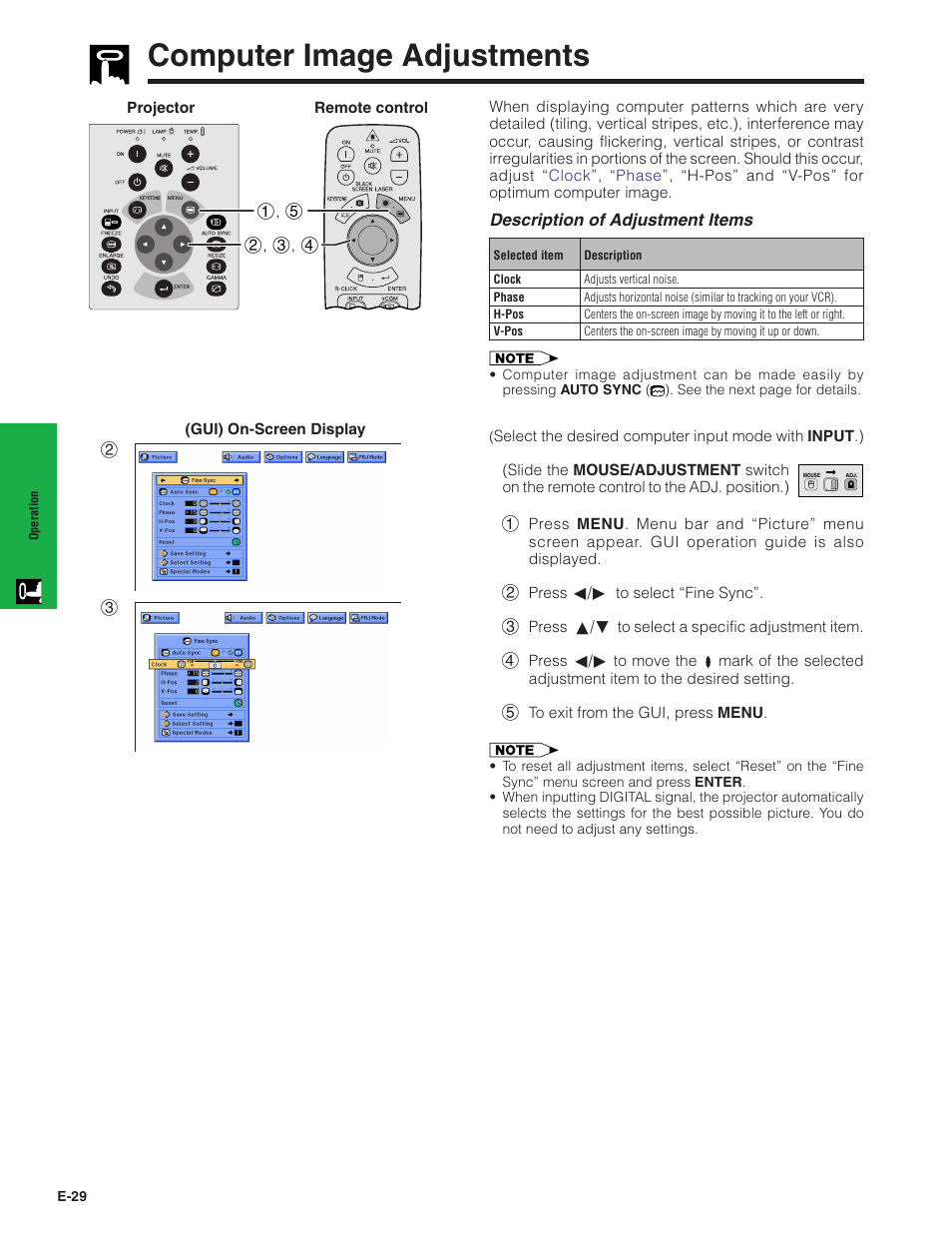 Computer image adjustments, Computer image adjustments ………………… 29 | Sharp XG-NV7XU User Manual | Page 30 / 66