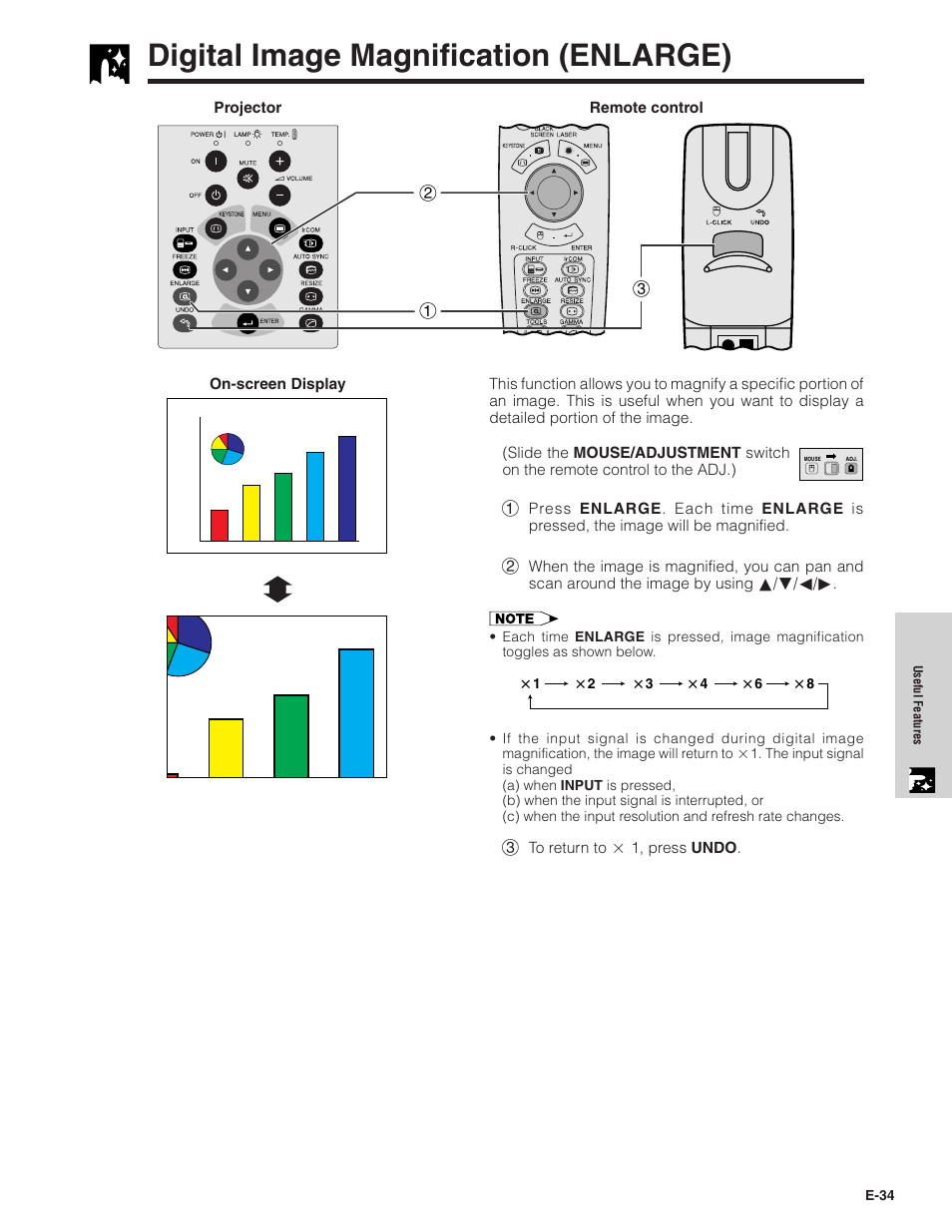 Digital image magnification (enlarge), Digital image magnification (enlarge) ……… 34 | Sharp XG-NV7XU User Manual | Page 35 / 66