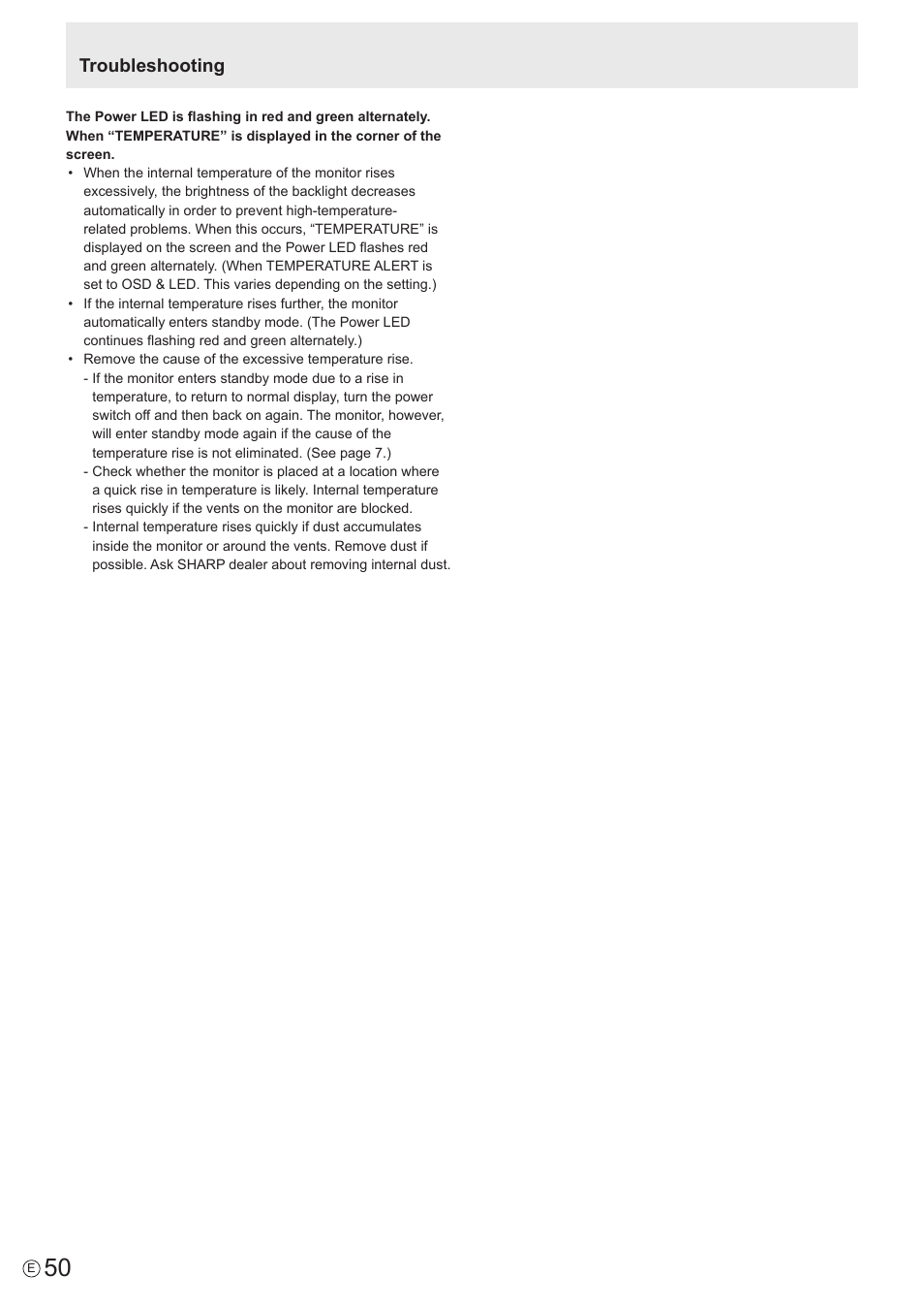 Troubleshooting | Sharp PN-E802 User Manual | Page 50 / 56