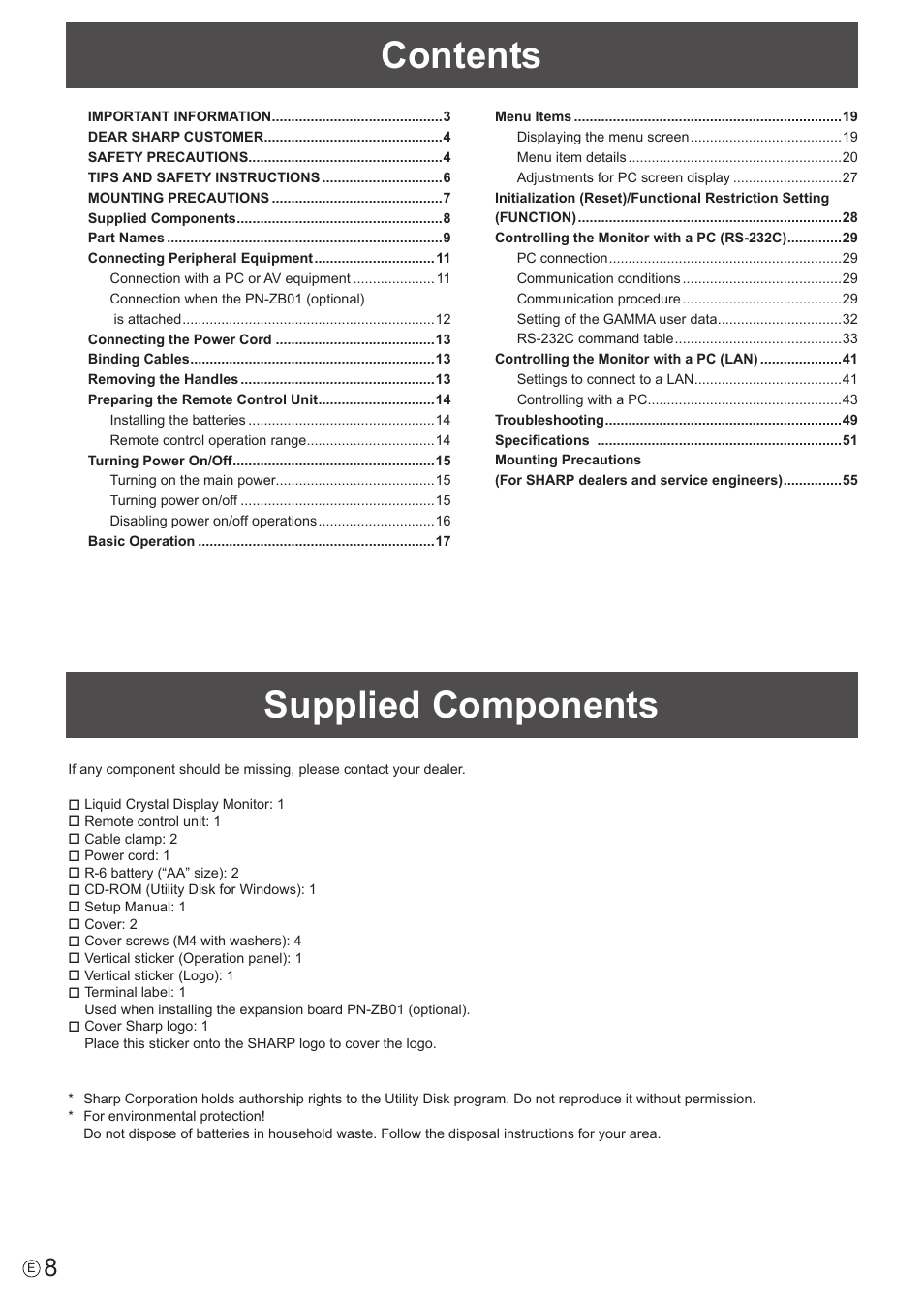 Sharp PN-E802 User Manual | Page 8 / 56