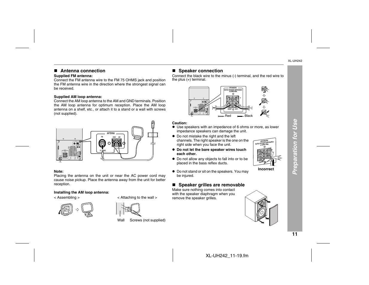 Preparation for use | Sharp XL-UH242 User Manual | Page 11 / 40