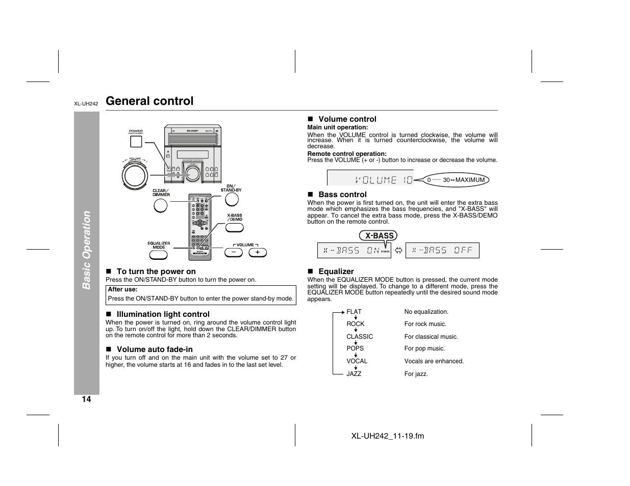 General control, Basic operation | Sharp XL-UH242 User Manual | Page 14 / 40