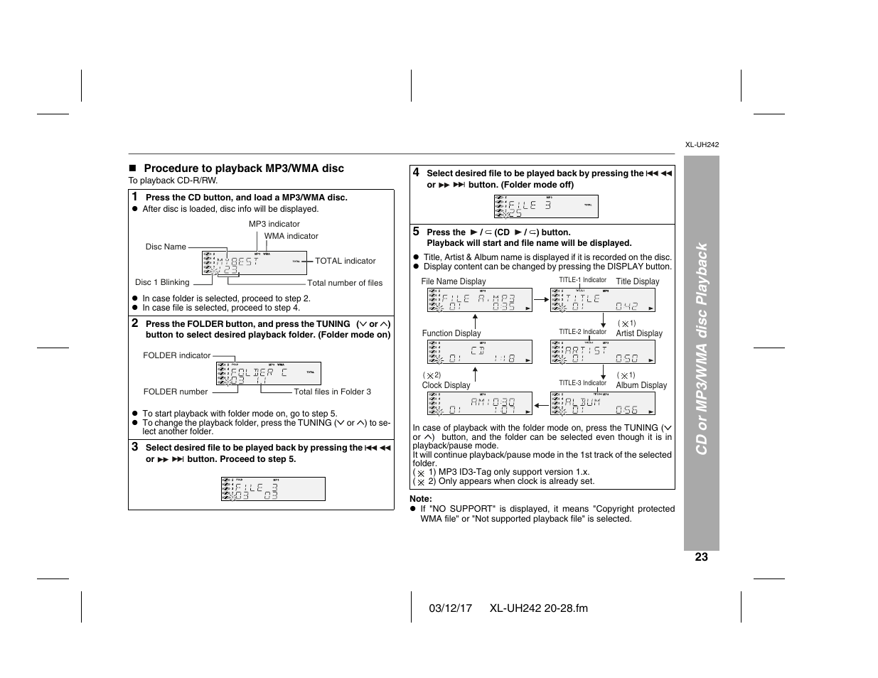 Cd or mp3/wma disc playback | Sharp XL-UH242 User Manual | Page 23 / 40