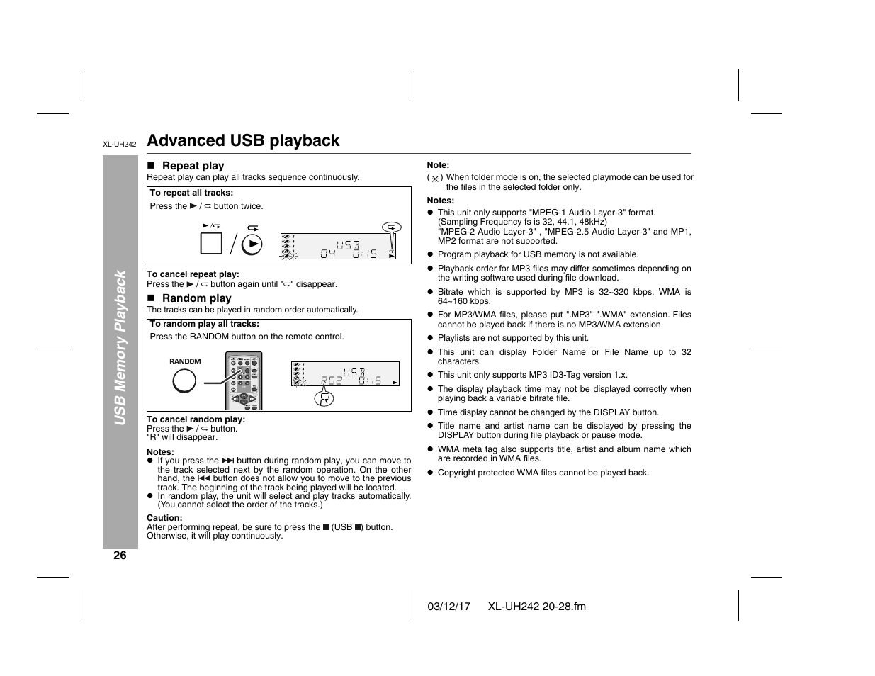 Advanced usb playback | Sharp XL-UH242 User Manual | Page 26 / 40