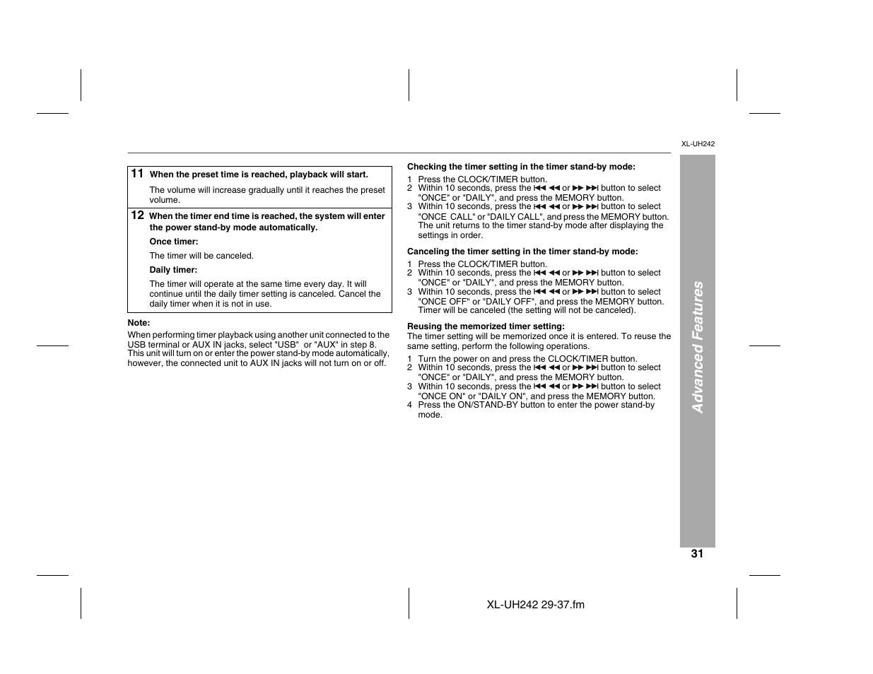 Advanced features | Sharp XL-UH242 User Manual | Page 31 / 40