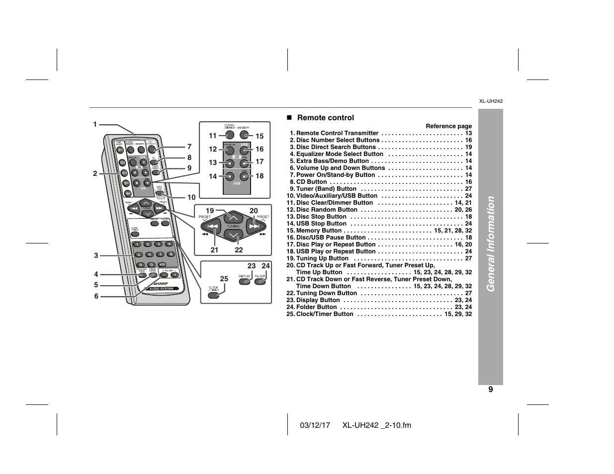 General information | Sharp XL-UH242 User Manual | Page 9 / 40