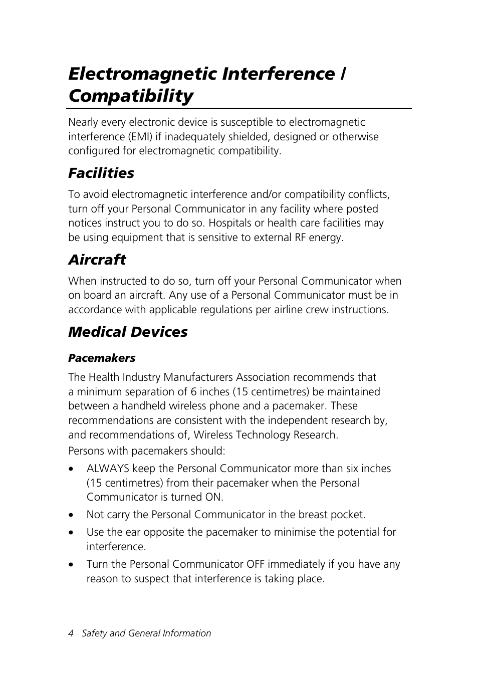 Electromagnetic interference / compatibility, Facilities, Aircraft | Medical devices | Motorola Talkabout 192 User Manual | Page 14 / 100