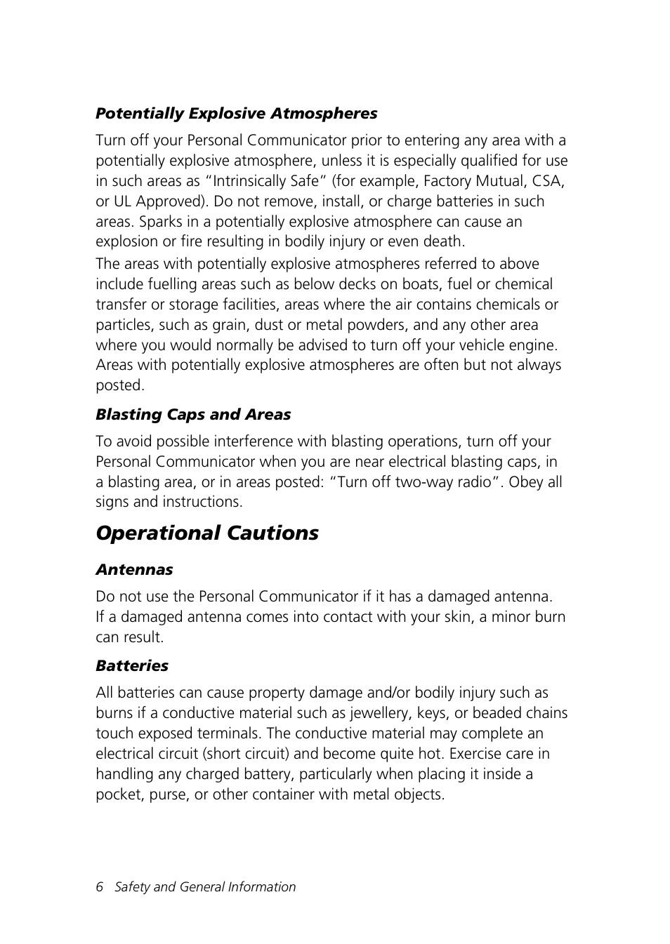 Operational cautions | Motorola Talkabout 192 User Manual | Page 16 / 100