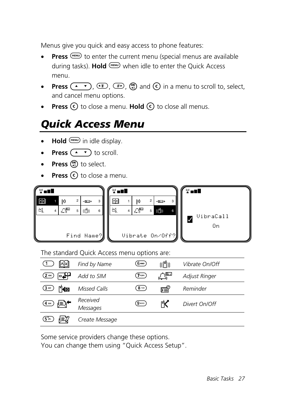 Quick access menu | Motorola Talkabout 192 User Manual | Page 37 / 100